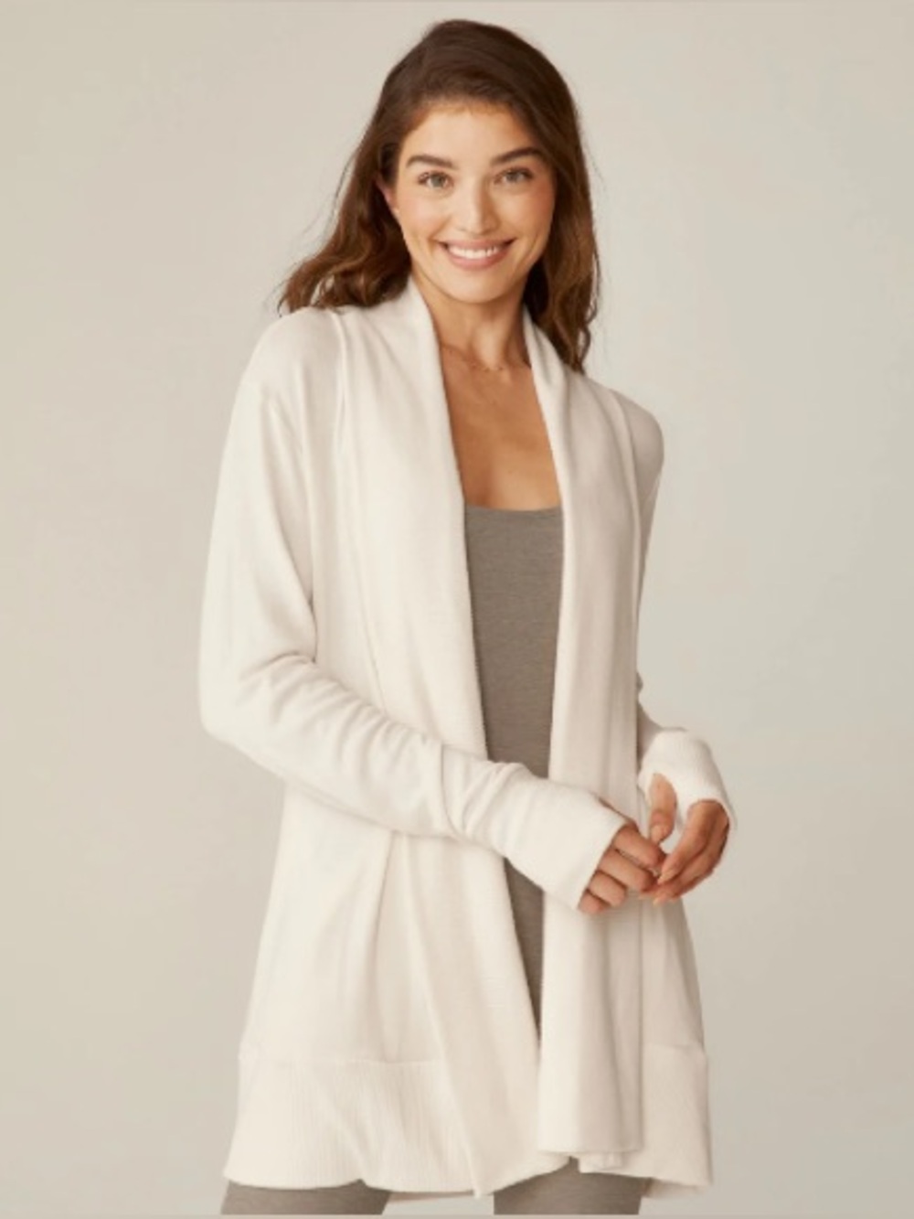 Beyond Yoga Relax Ribbed Open Front Cardigan Fresh Snow XS